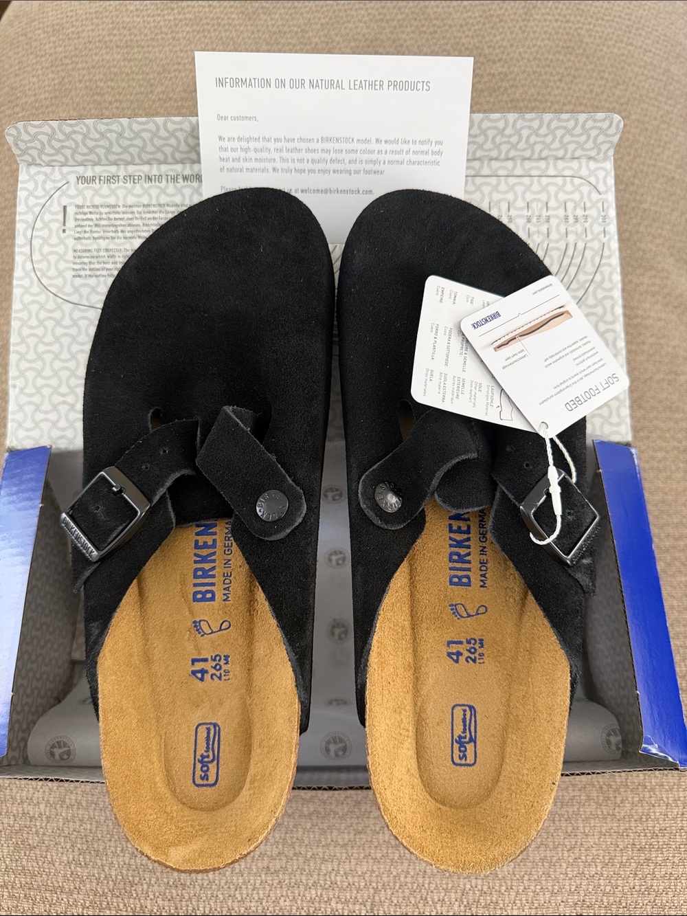 Birkenstock Boston Black Suede Soft Footbed Unisex Clogs EU 41